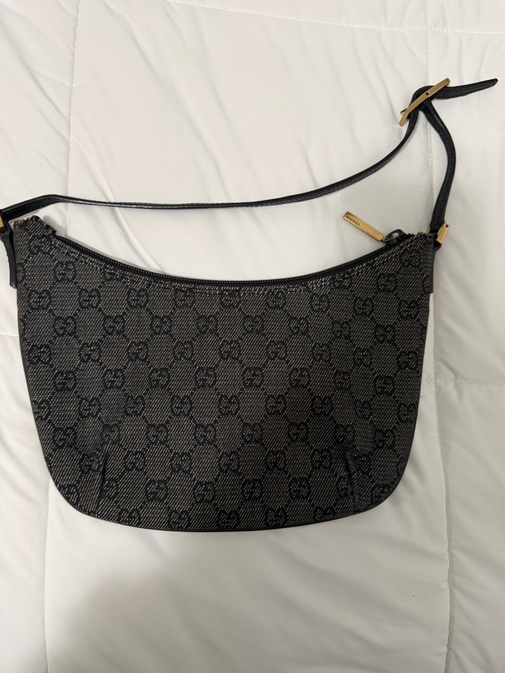Gucci Black Leather Strap Crossbody with Gold Hardware